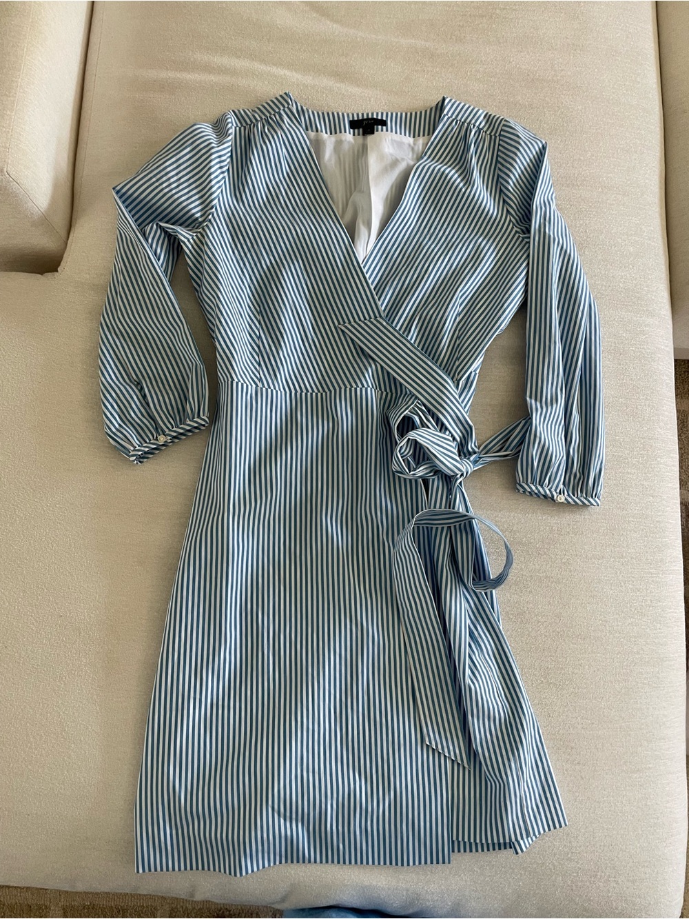 J. Crew Blue and White Striped Wrap Dress